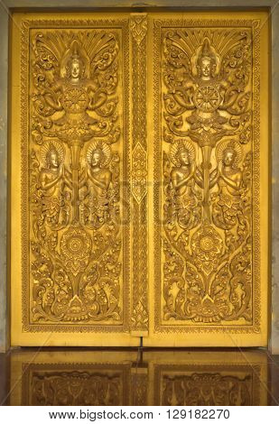Door of Phra Maha Chedi Chai Mongkol Temple Public & Famous Temple Roi Et Thailand