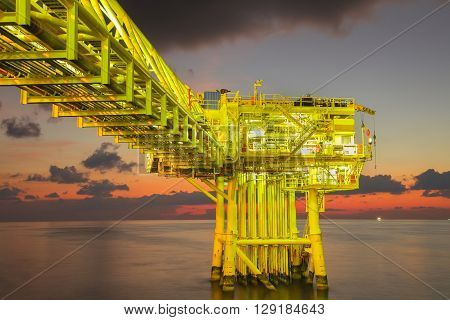 Oil and gas wellhead remote platform produced raw gas and oil then sent to central processing platform to seperate water,gas and condensate ( Crude oil )  then sent to onshore and tanker