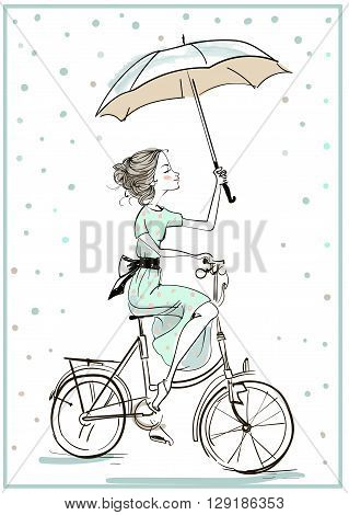 two cute sketchy summer girl with bicycle