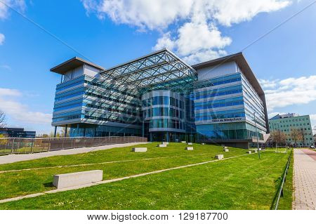 Utrecht Netherlands - April 20 2016: modern building at the university campus. The campus The Uithof is well known for its extraordinary and experimental architecture