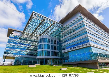 Utrecht Netherlands - April 20 2016: modern building at the university campus. The campus The Uithof is well known for its extraordinary and experimental architecture