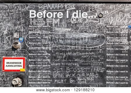 Utrecht Netherlands - April 20 2016: blackboard in front of a student hall on the university campus. the university of Utrecht is the 2nd largest and 4th oldest university of the Netherlands