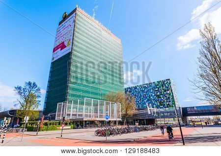 Utrecht Netherlands - April 20 2016: modern building at the university campus. The campus The Uithof is well known for its extraordinary and experimental architecture