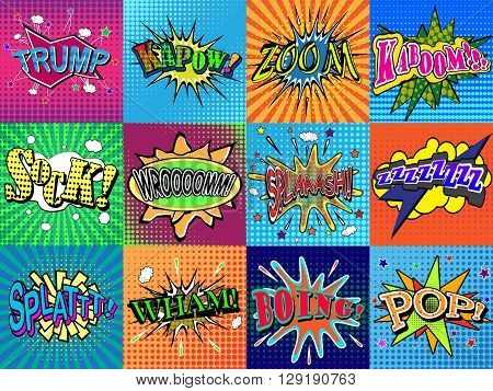 Boom! wording in comic speech bubble in pop art style on burst background