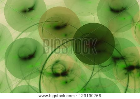 Fractal image: the background is bright green balls of different shades.