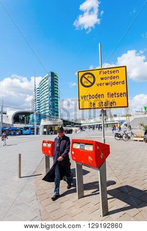 Arnhem Netherlands - April 19 2016: Arnhem Centraal railw station with unidentified people. After reconstruction it was reopened 2015. The new design was by UNStudio that won an architecture price