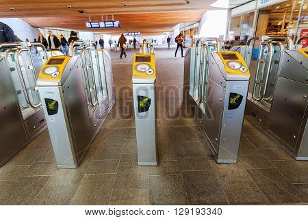 Arnhem Netherlands - April 19 2016: Arnhem Centraal railw station with unidentified people. After reconstruction it was reopened 2015. The new design was by UNStudio that won an architecture price