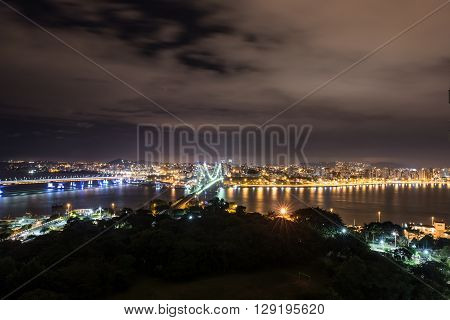 The Hercilio Luz Bridge At Night, Florianopolis, Brazil.