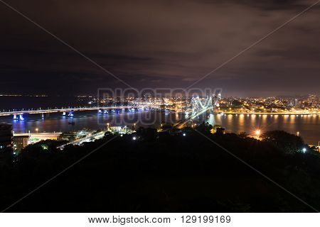 The Hercilio Luz Bridge At Night, Florianopolis, Brazil.
