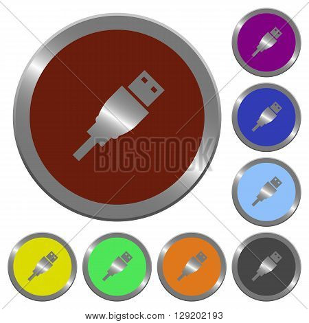 Set of color glossy coin-like USB plug buttons.
