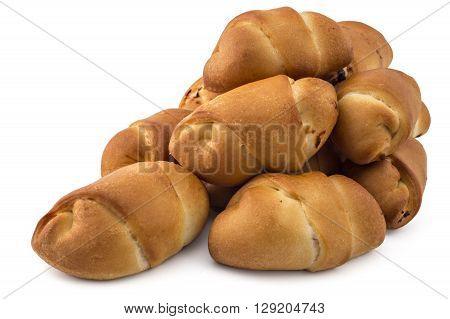 Pile of fresh bavarian pastries rolls, kifla kiflice, isolated on white background