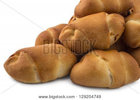 Pile of fresh bavarian pastries rolls, kifla kiflice, isolated on white background