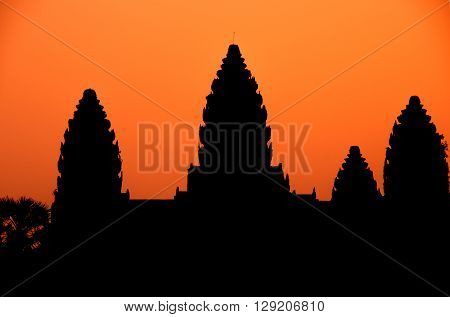 Angkor Wat temple in Cambodia. Angkor Wat is the largest Hindu temple complex and religious monument in the world