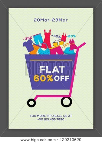 Sale Poster, Sale Banner, Sale Flyer, Flat 60% Discount, Limited Time Offer, Vector illustration.