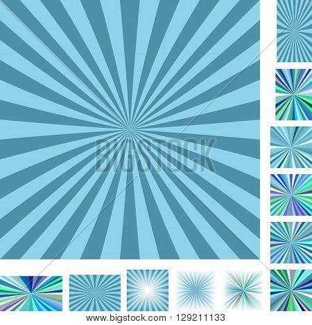 Retro light blue vector ray burst design background set. Different color, gradient, screen, paper size versions.