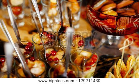 Catering buffet table with a delicious food