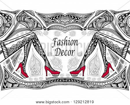 Concept fashion decoration with  Zen doodle Zen tangle  pattern black on white for coloring page or coloring book or wallpaper or for decorate package clothes or advertising fashion shop