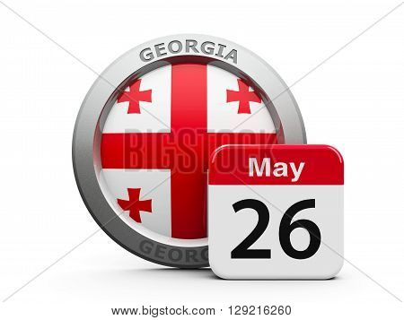Emblem of Georgia with calendar button - The Twenty Sixth of May - represents the Georgia independence day three-dimensional rendering 3D illustration