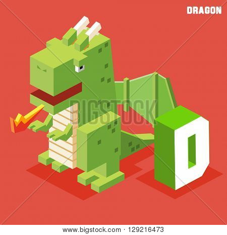 D for dragon. Animal Alphabet collection. vector illustration