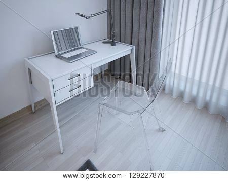 Working table in modern bedroom. 3D render