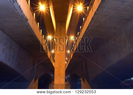 night view under the bridge in singapore