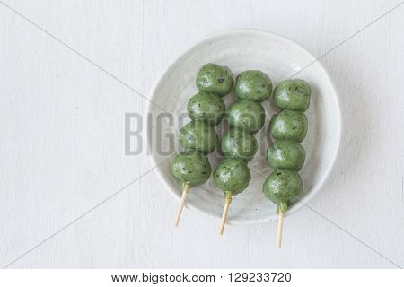 Japanese confectionery kusa dango mugwort-flavored rice dumpling