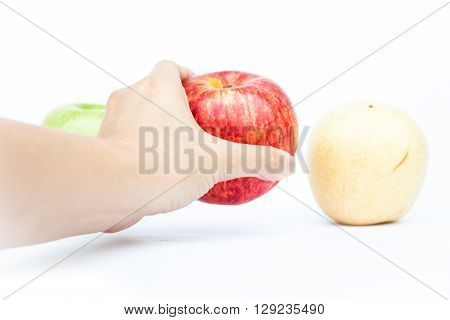 Three different kind of apples on white background, stock photo