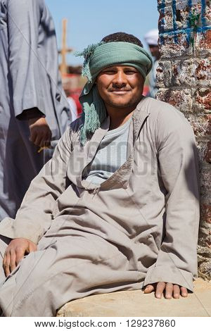 DARAW, EGYPT - FEBRUARY 6, 2016: Portrait of camel salesman at Camel market.