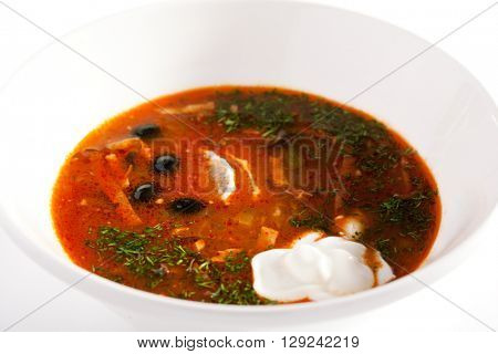 Dish of Stewed Meat Soup with Olives and Lemon