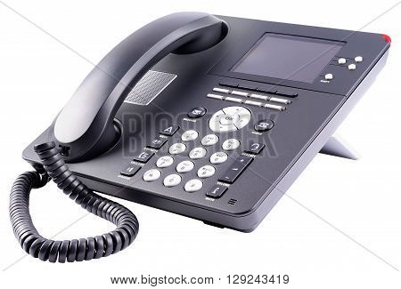 Office IP telephone set with large LCD isolated on the white