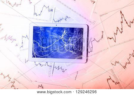 Forex trading background concept with tanlet and candlestick chart