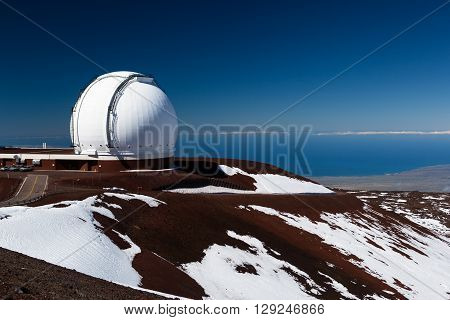 Observatory domes at the peak of Mauna Kea volcano Maui Hawaii islands