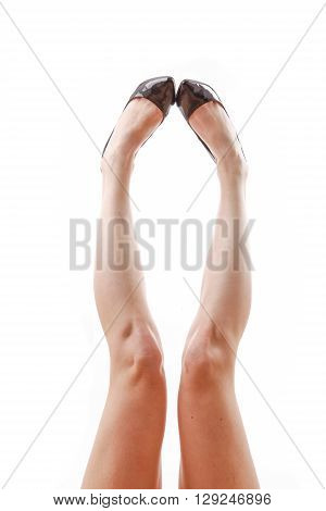 Woman's Bare Legs in High Heels with space for text