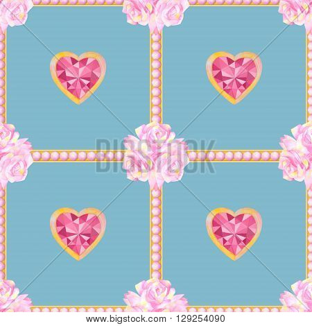 Hand drawn watercolor seamless pattern. Heart and flower. Wedding seamless pattern. Valentines seamless pattern. Decorative seamless pattern. Watercolor elements