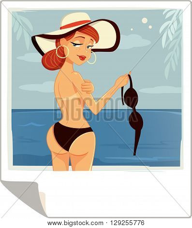 Topless Girl on a Beach Vector Cartoon