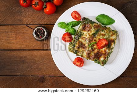 Cannelloni With Beef And Spinach Sauce. Top View