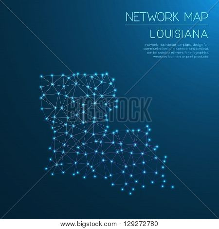 Louisiana Network Map. Abstract Polygonal Us State Map Design. Internet Connections Vector Illustrat