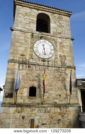 Stone village church in Asturias, northern Spain