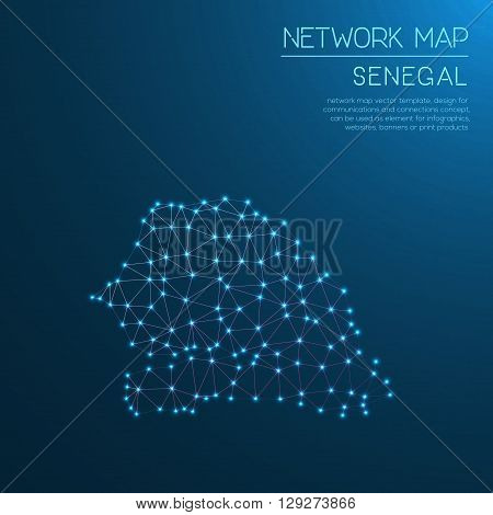 Senegal Network Map. Abstract Polygonal Map Design. Internet Connections Vector Illustration.