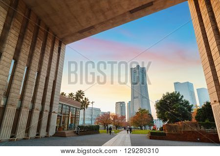 YOKOHAMA JAPAN - NOVEMBER 24 2015: Minato Mirai 21 is a seaside urban area in central Yokohama whose name means "Harbor of the Future"
