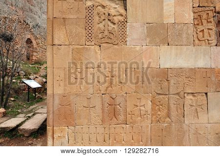Sacred place at Ancient monastery Noravank in the mountains in Amaghu valley, Armenia. Was founded in 1205. 