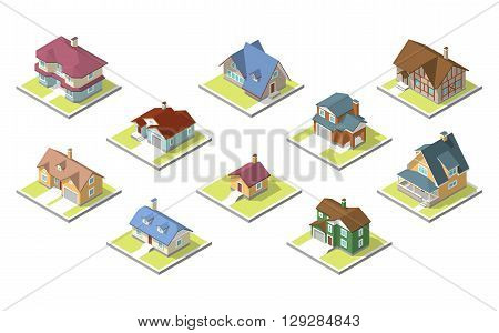 3D isometric image of a private house, village