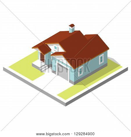 3D isometric image of a private house, village
