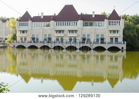 Moscow, Russia - August 11, 2015: A Beautiful Building - The Castle On The Lake In The Territory Of