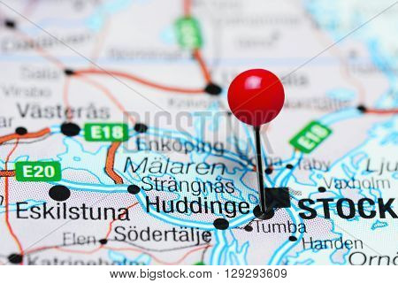 Huddinge pinned on a map of Sweden