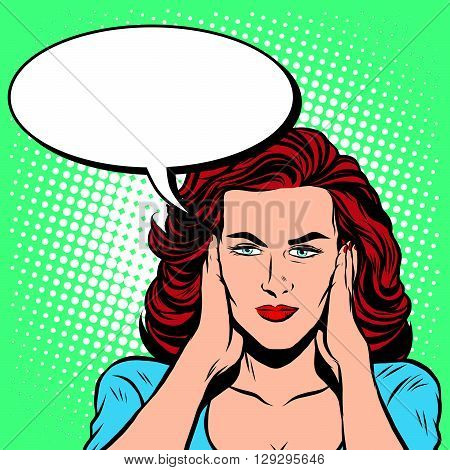 Girl ears closed silence pop art retro style. The senses hearing. Ears retro vector