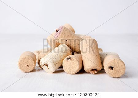 Wine corks on white background