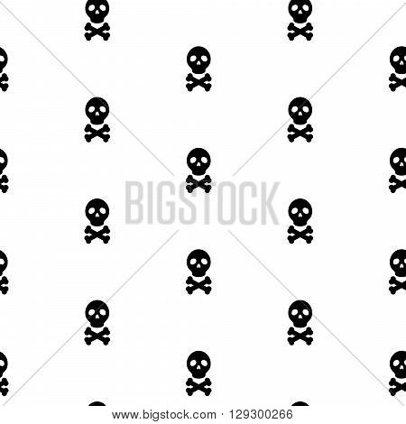 Skull black and white continuous vector pattern. Skull head and bones simple seamless textile pattern.