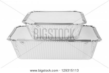 Foil trays for food on a white background