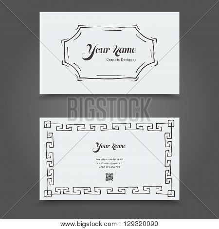 Visit Card with hand drawn abstract elements. Hand Drawn Business Card Design.
